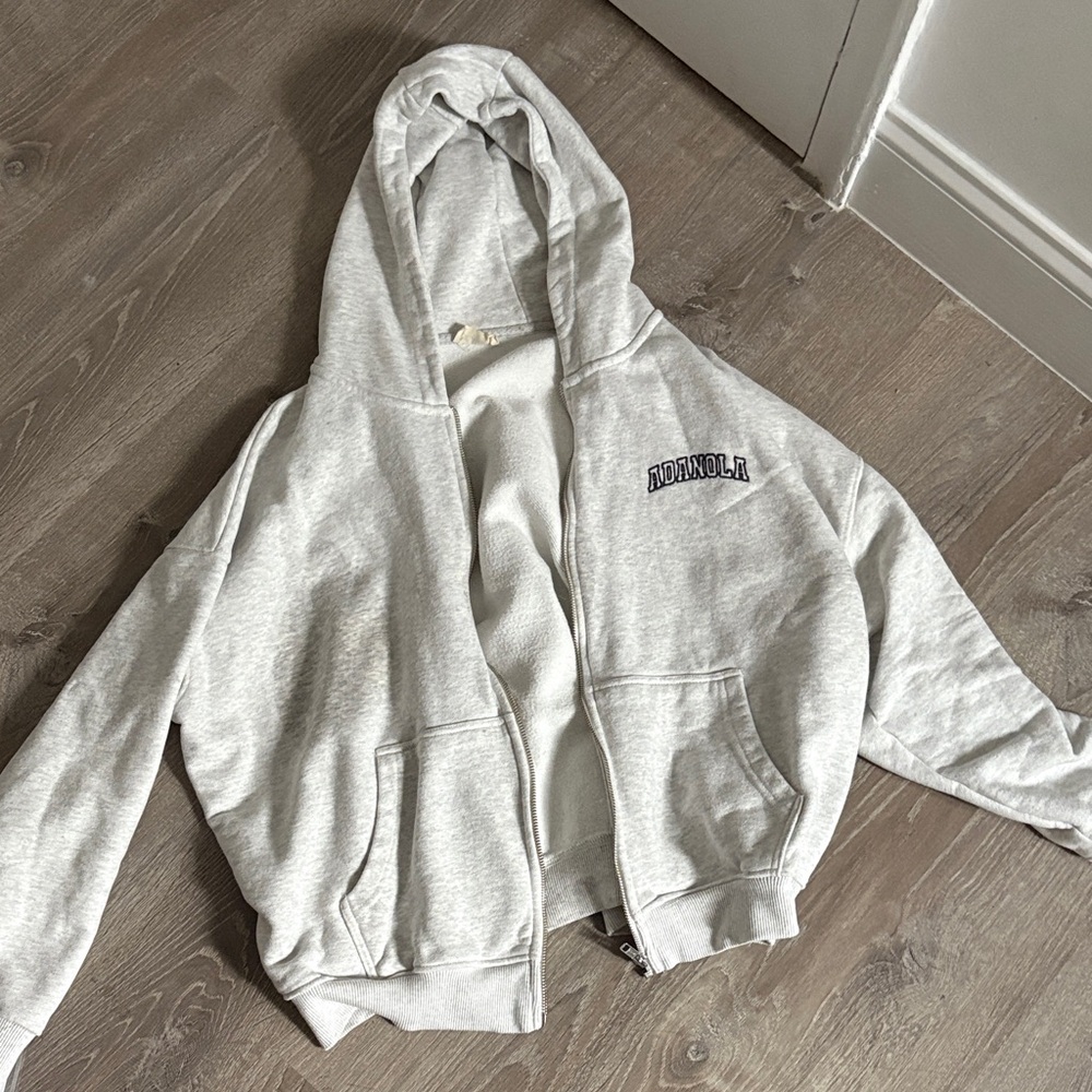 Adanola Light Gray Zip-Up Hoodie Sweater